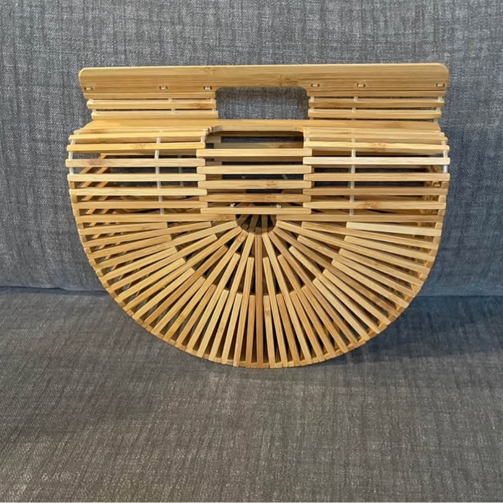 Elegant Bamboo Half-Moon Handbag